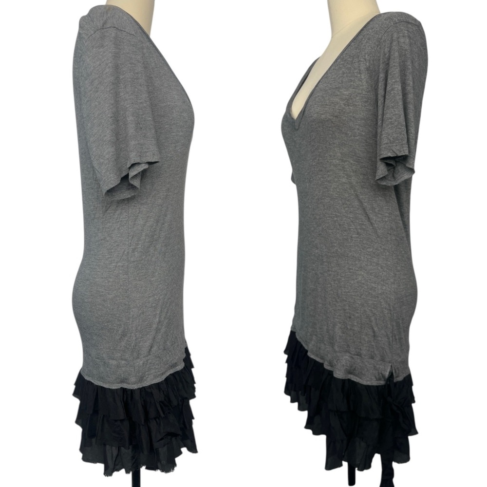 Y2K Young Fabulous & Broke Sz M Mini Dress Tunic Top Grey T-shirt Silk Ruffle - Picture 4 of 16